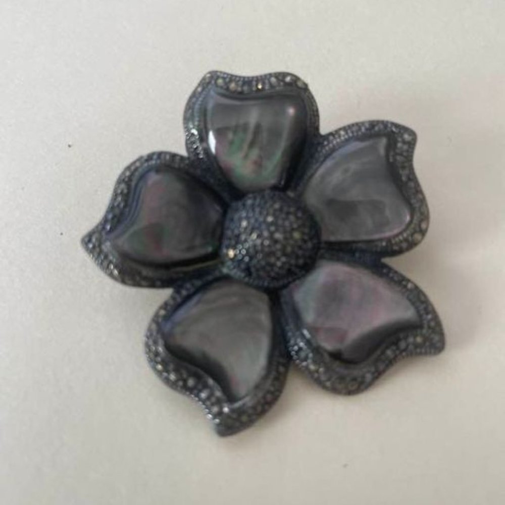 Marcasite & pearl-like brooch